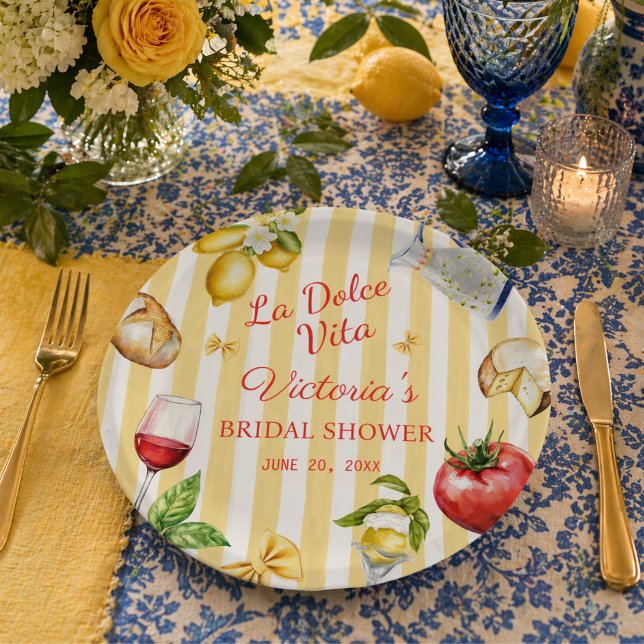 Prato De Papel A Doce Vida Chá de Noiva Italiano (Modern La Dolce Vita Bridal Shower Party Paper plates)