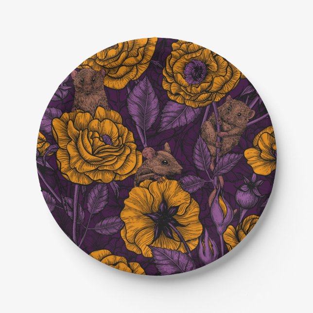 Prato De Papel A festa dos ratos em laranja e violeta (Frente)