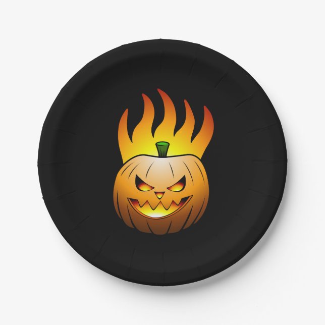 Prato De Papel A Jack O'lantern está acesa e brilhando intensamen (Frente)