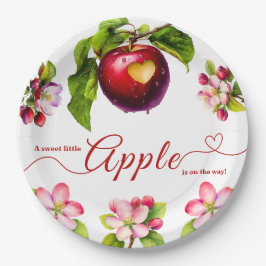 Prato De Papel A Little Apple Is On The Way | Fall Baby Shower 