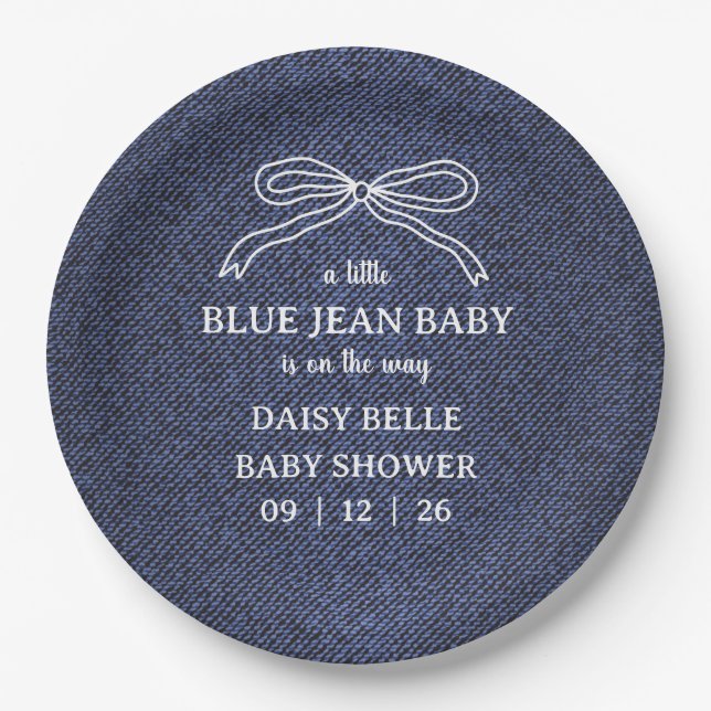 Prato De Papel A Little Blue Jean Baby Denim Boy Baby Shower  (Frente)