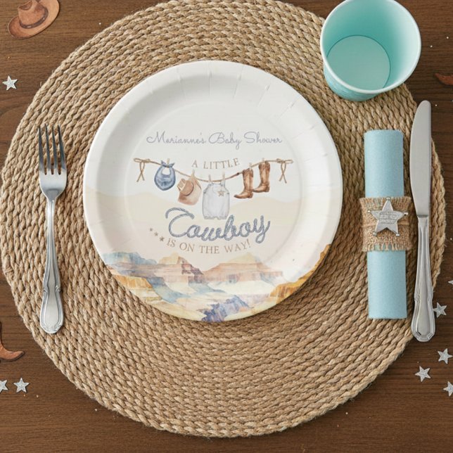 Prato De Papel A Little Cowboy Western Canyon Baby Shower (Criador carregado)