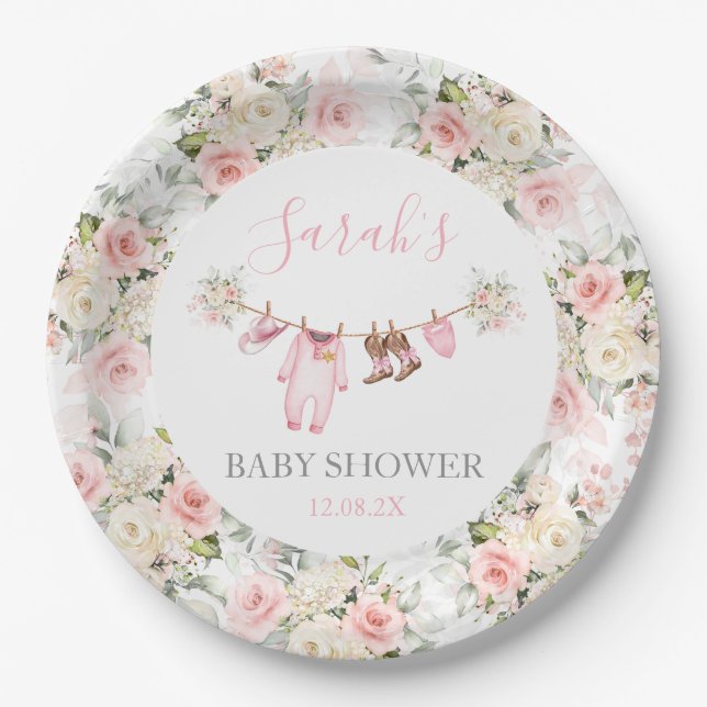 Prato De Papel A little Cowgirl Baby Shower Girl (Frente)