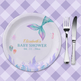 Prato De Papel a Little Mermaid is on her way Girl Baby Shower