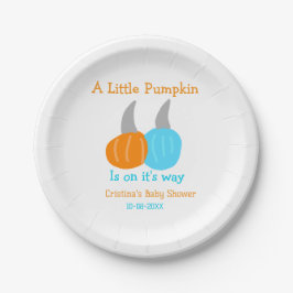 Prato De Papel A little pumpkin is on it's way baby shower orange
