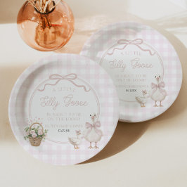 Prato De Papel A Little Silly Goose Pink Floral Bow Baby Shower