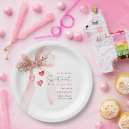 Prato De Papel A little Sweetheart Pink bow Valentine Baby shower