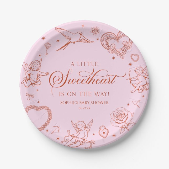 Prato De Papel A Little Sweetheart Valentine's Day Baby Shower (Frente)