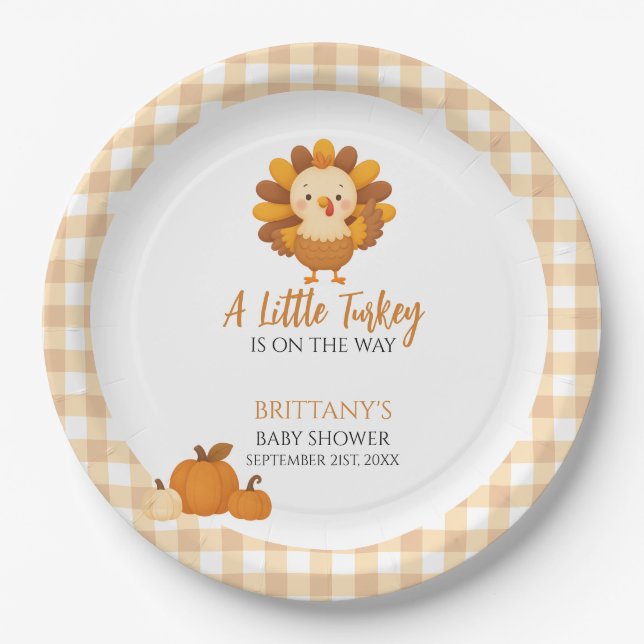 Prato De Papel A Little Turkey Baby Shower Thanksgiving (Frente)