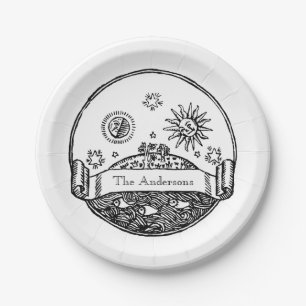 Prato De Papel A lua de Sun do vintage Stars o desenho da terra