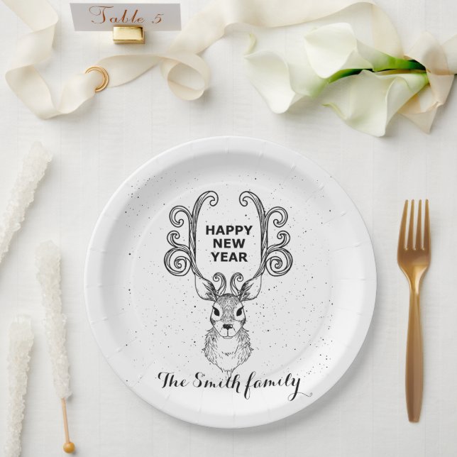 Prato De Papel A magia rena branca e negra do Ano Novo (Casamento)