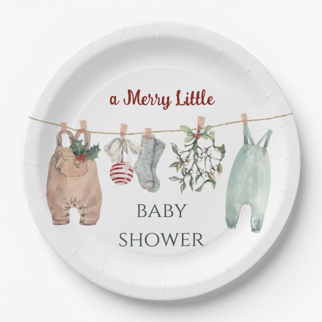 Prato De Papel A Merry Little Baby Shower Christmas Clothes (Frente)
