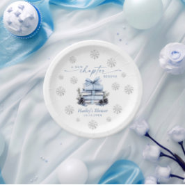 Prato De Papel A New Chapter Begins, Blue Bow Winter Baby Shower