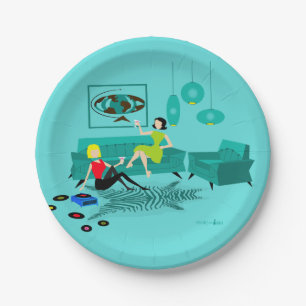 Prato De Papel A noite retro das meninas nas placas de papel