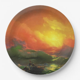 Prato De Papel A Nona Onda (Mar de Tempestade com Sunset Vermelho