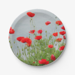 Prato De Papel A papoila floresce as placas de papel feitas sob