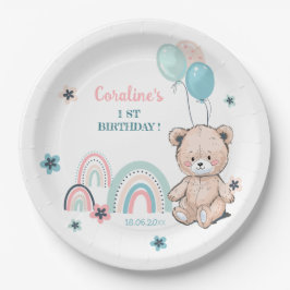 Prato De Papel A Placa de Papel do primeiro aniversario - ursinho