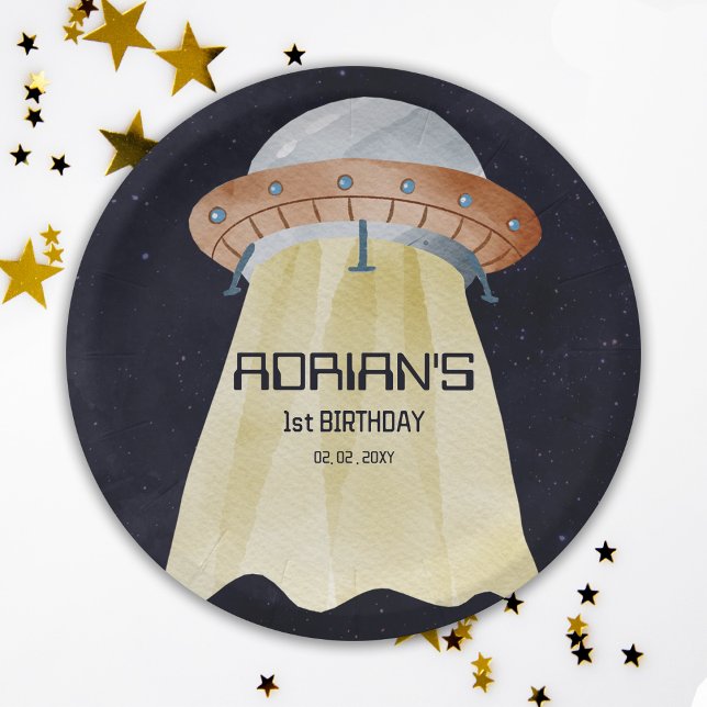 Prato De Papel A Primeira Viagem Do primeiro aniversario Espacial (Space Birthday Paper Plate)