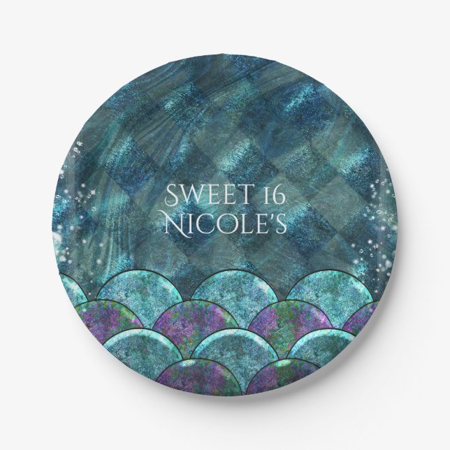 Prato De Papel A Sereia Escala Sob A Festa de aniversário Marítim (Frente)