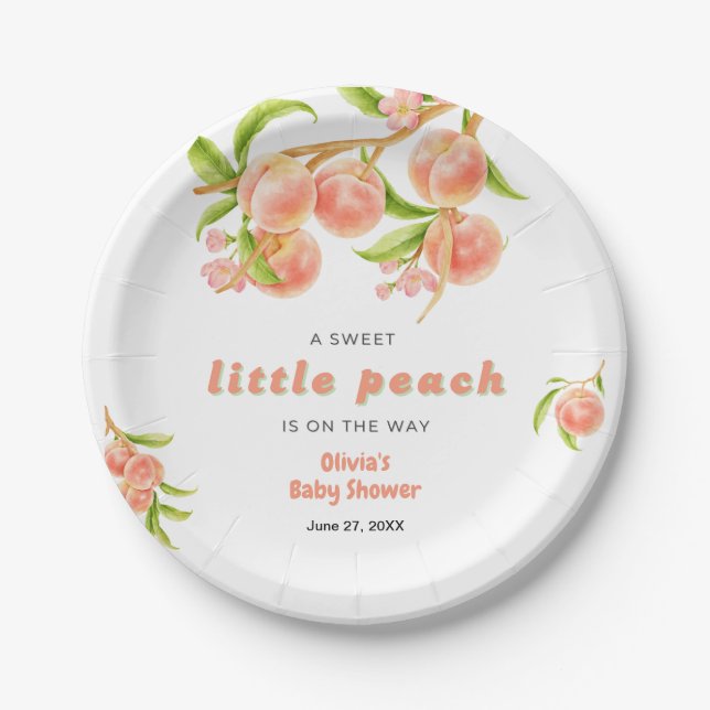 Prato De Papel A Sweet Little Peach Fruit Baby Shower  (Frente)