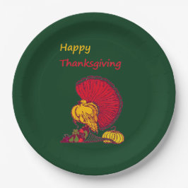 Prato De Papel A Turquia e as veggens felizes Ação de Graças verd