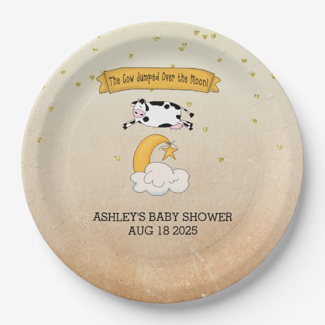 Prato De Papel A Vaca Saltou Sobre O Tema Do Livro Da Lua (Frente)