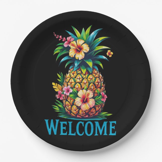 Prato De Papel Abacaxi Tropical Coquetel Napkin Bem-vindo (Frente)