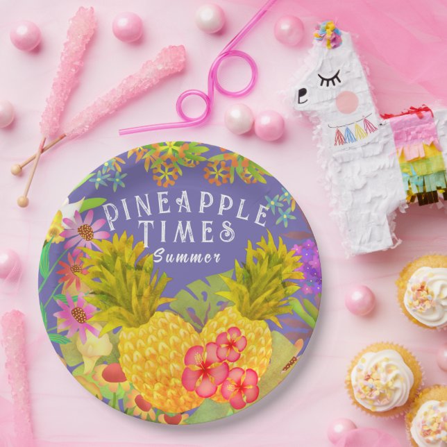 Prato De Papel Abacaxis Floral Puro (Festa)