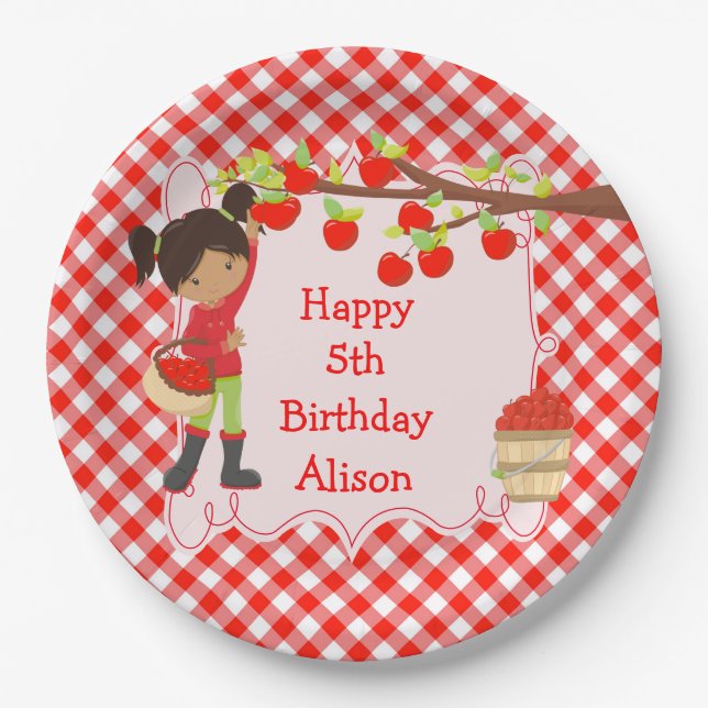 Prato De Papel Abaixo Autumn Apple Picando Afro-Americano (Frente)