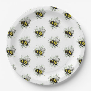 Prato De Papel Abeja Bumble Voadora, Desenho Digital à Mão Livre