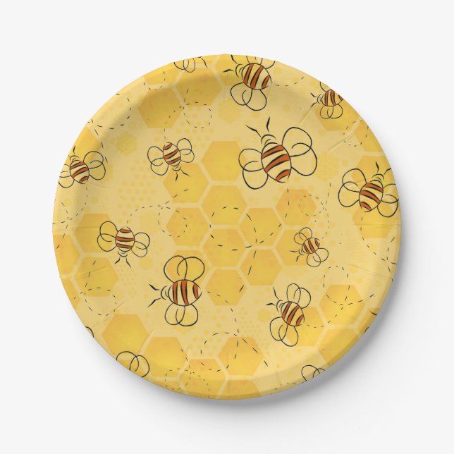 Prato De Papel Abeja Zumbido Abelhas Mel Cute  (Frente)