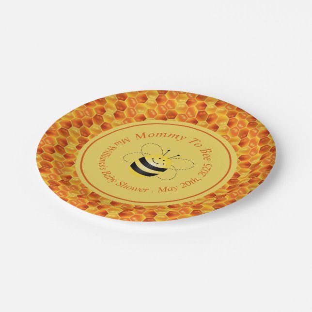 Prato De Papel Abelha Bonita, Chá de fraldas (Inclinado)