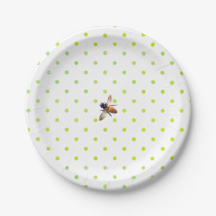 Prato De Papel Abelha Mel padrão polka-dot branco-retrô