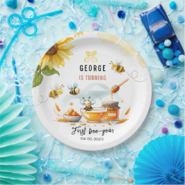 Prato De Papel Abelhas Amarelas e Girassol Bonitas 1rua Aniversár