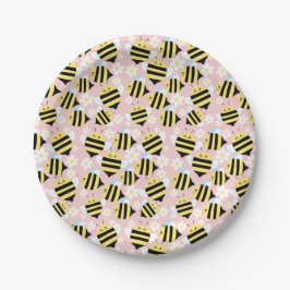 Prato De Papel Abelhas E Flores Brancas