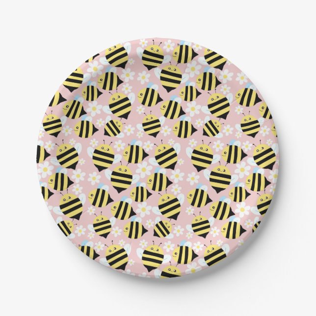 Prato De Papel Abelhas E Flores Brancas (Frente)