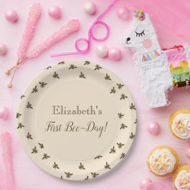 Prato De Papel Abelhas e Honeycomb Primeiro Aniversário Placas (Festa)
