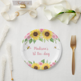 Prato De Papel Abelhas Rosa Girassol Aniversário