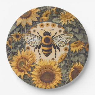 Prato De Papel Abelhas Vintage e Girassóis