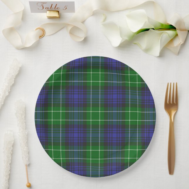 Prato De Papel Abercrombie Blue Green Tartan Plaid Scottish (Casamento)