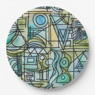 Prato De Papel Abertura - Arte Geométrica Moderna Pintada à Mão