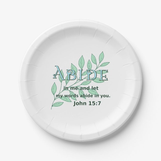 Prato De Papel Abide In Me Scripture Verse John 15:7 (Frente)