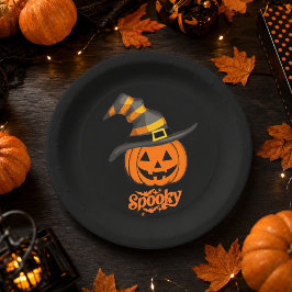 Prato De Papel Abóbora Assustadora Chapéu de Bruxa Halloween Fofo
