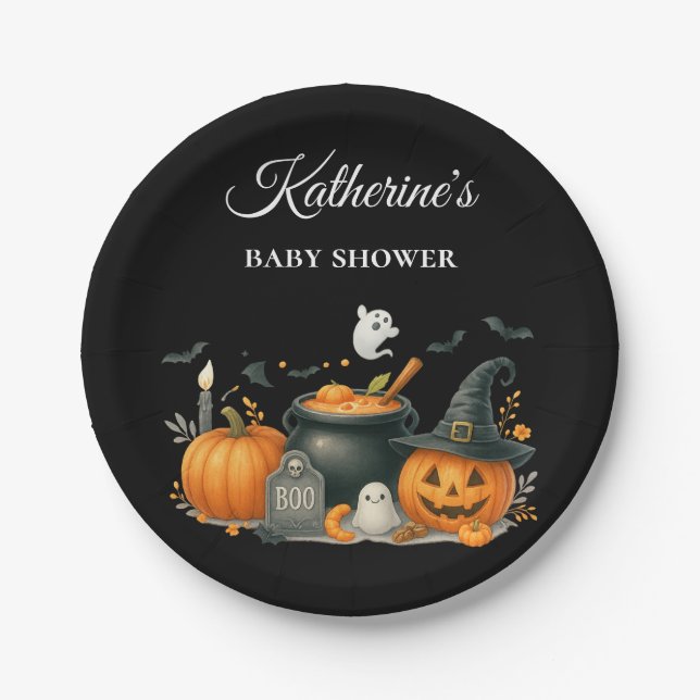 Prato De Papel Abóbora-branca Sexo Neutro Chá de fraldas de Hallo (Frente)