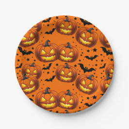 Prato De Papel Abóbora-de-Halloween e Morcegos