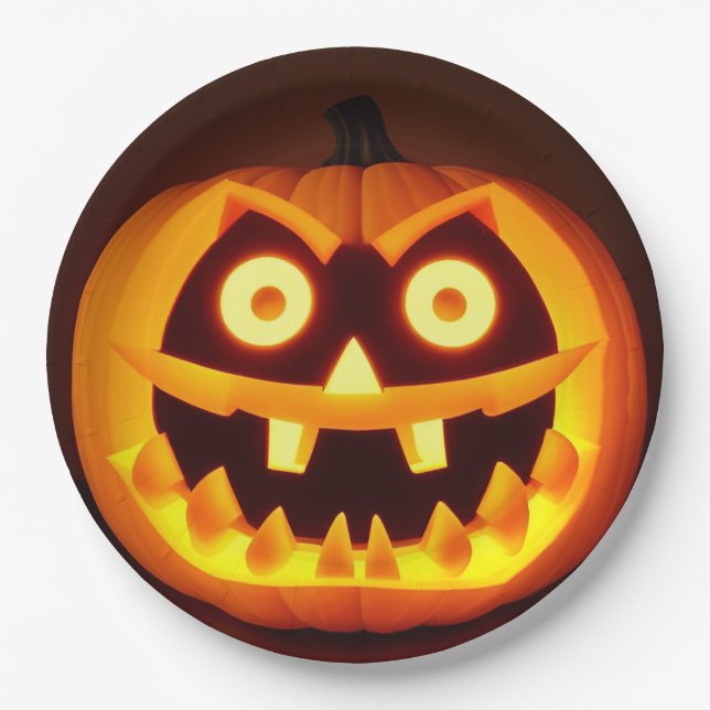 Prato De Papel Abóbora de Halloween esculpida (Frente)