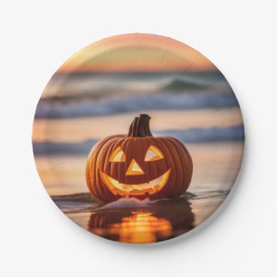 Prato De Papel Abóbora de Halloween na Praia