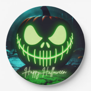 Prato De Papel Abóbora de Halloween verde-assustadora