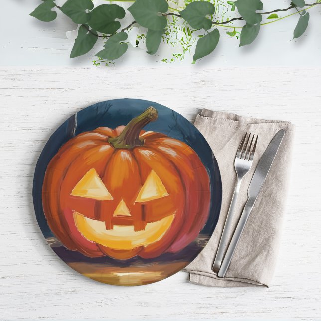 Prato De Papel Abóbora de Jack-O-Lantern do Halloween (Criador carregado)