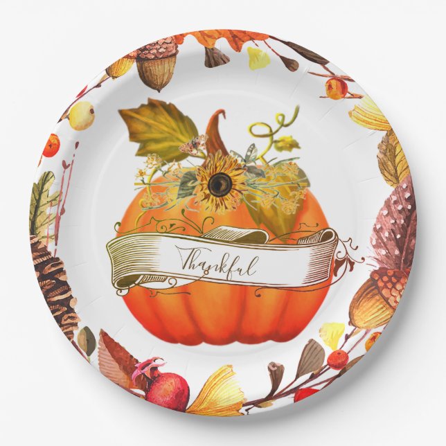 Prato De Papel Abóbora de outono personalizável (Frente)